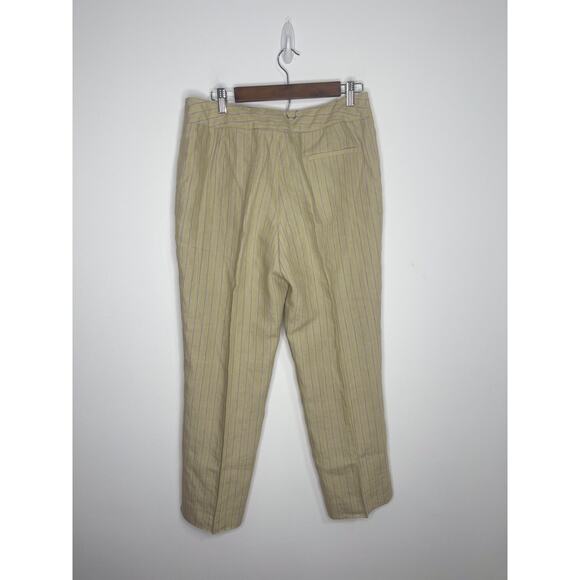 Rafaella size 12 linen pants fully lined women's trousers khaki cream stripe - Picture 3 of 16